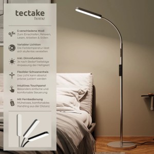 Tectake Stehlampe Prisma 5 Lichtmodi  Led  12 W Dimmbar  Variable Farbtemperatur  22 x 22 x 176 cm Silber