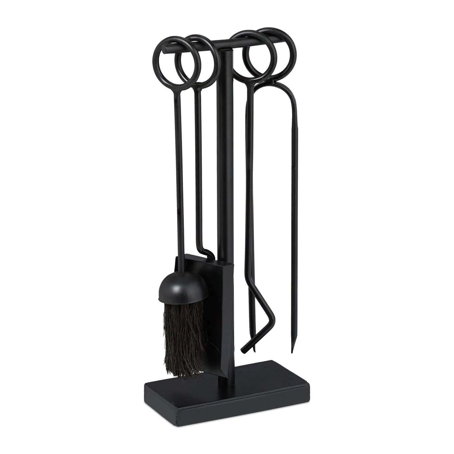 Relaxdays Kaminbesteck Set Eisen Schwarz 5-teilig 42 cm x 17 cm x 9 cm 1,8 kg