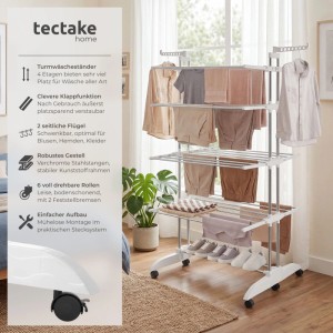 Tectake Turmwäscheständer Odelia  Weiß Chrom Klappbar 4 Etagen 63 x 125 x 179 cm