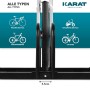 Schwarzer KARAT Fahrradständer Linus für Boden/Wand, geeignet für alle Fahrradtypen bis 5,5 cm Reifenbreite.