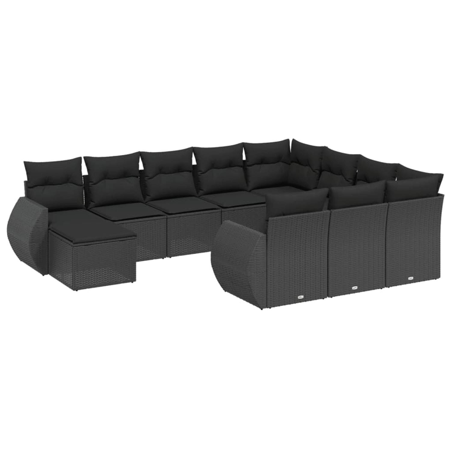 vidaXL 11-Tlg Garten-Sofagarnitur mit Kissen Schwarz Poly Rattan 3225187