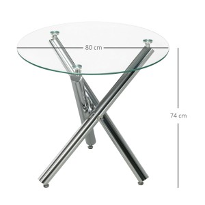 Runder HOMCOM Esstisch mit transparenter Glasplatte und gekreuzten Stahlbeinen, Ø80x74cm.