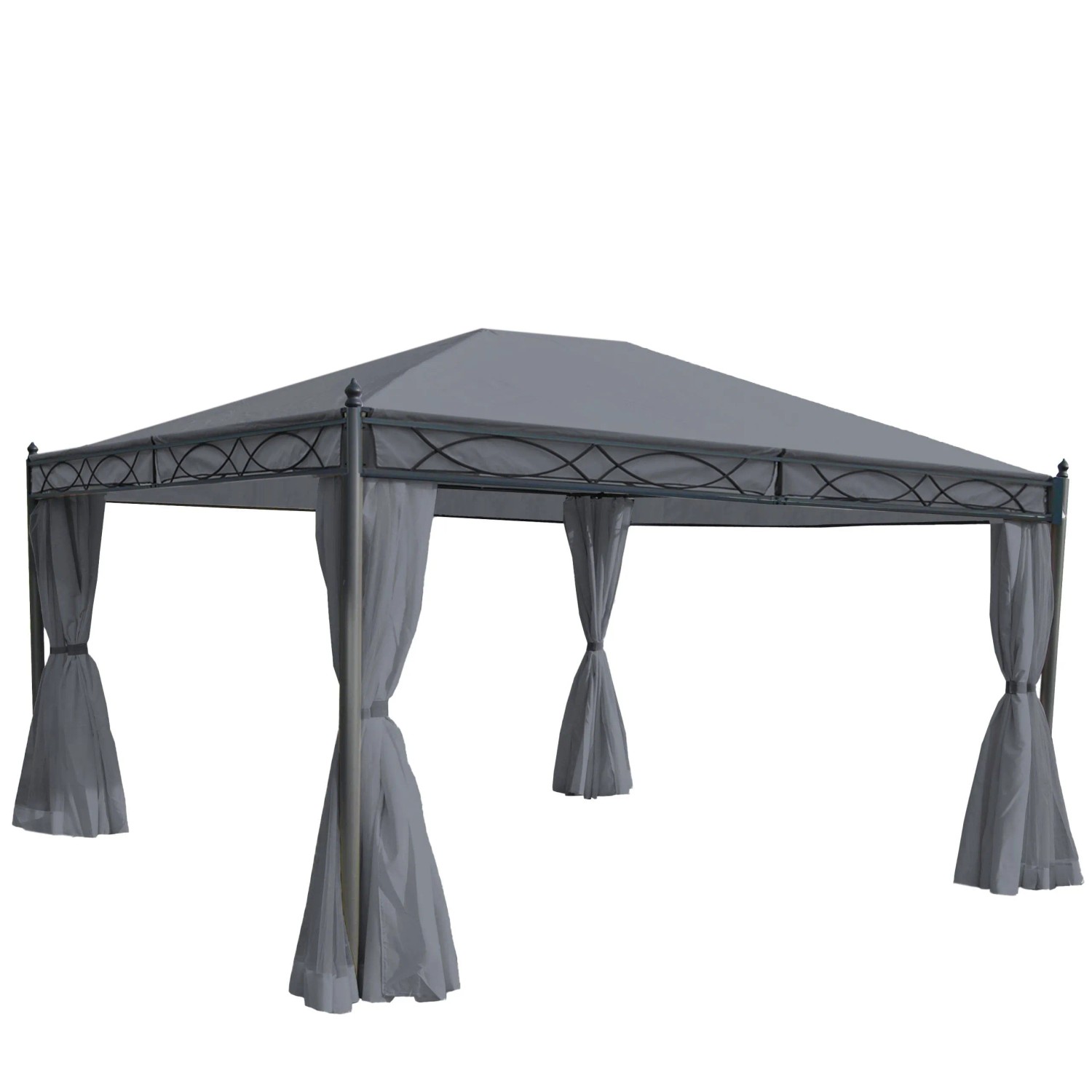 BERLINLODGE Pergola Cadiz HxBxT 273x400x300cm Garten Pavillon Grau Stabiles 7cm-Gestell Mit Seitenwand Und Moskitonetz