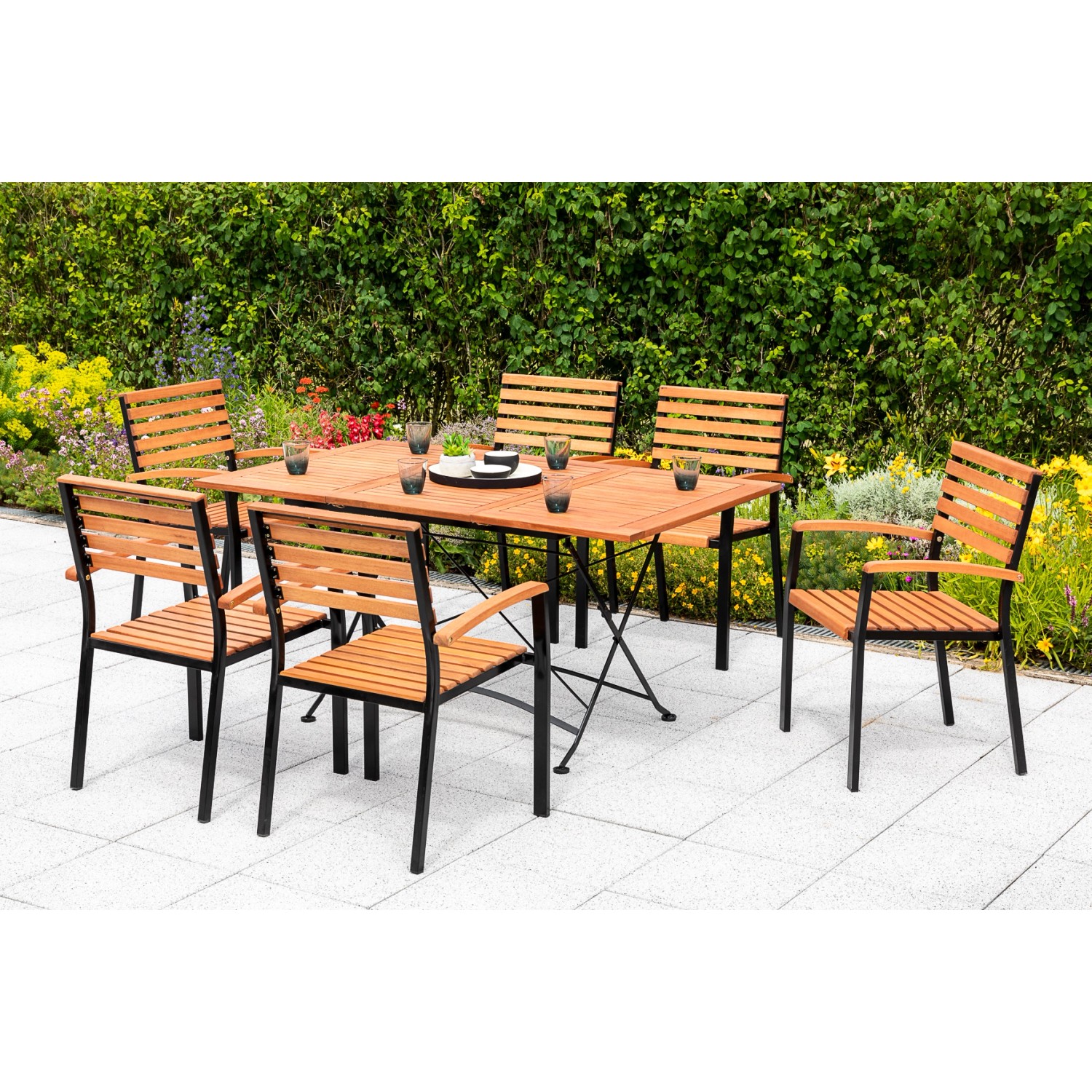 Merxx Schlossgarten Set 7-tlg. Klapp-Gartentisch Ausziehbar 100/150 x 90 cm günstig online kaufen