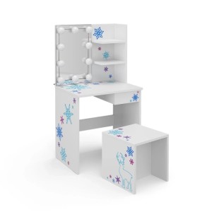 Weißer Kinder-Schminktisch „Schneeflocke“ mit LED-Beleuchtung und Hocker.