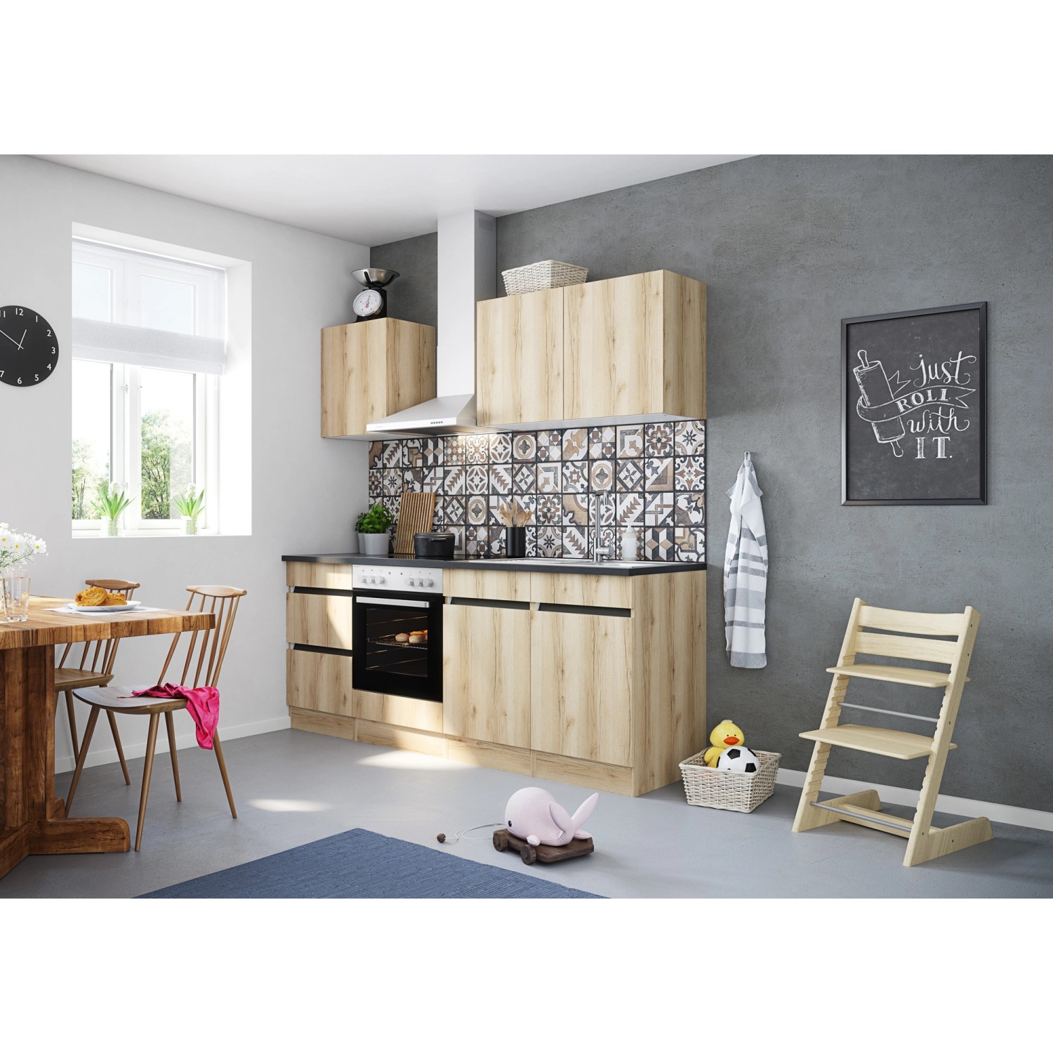 Optifit Küchenzeile/Küchenblock OPTIkombi Kaya290 ohne E-Geräte 210 cm Breite Wildeiche NB