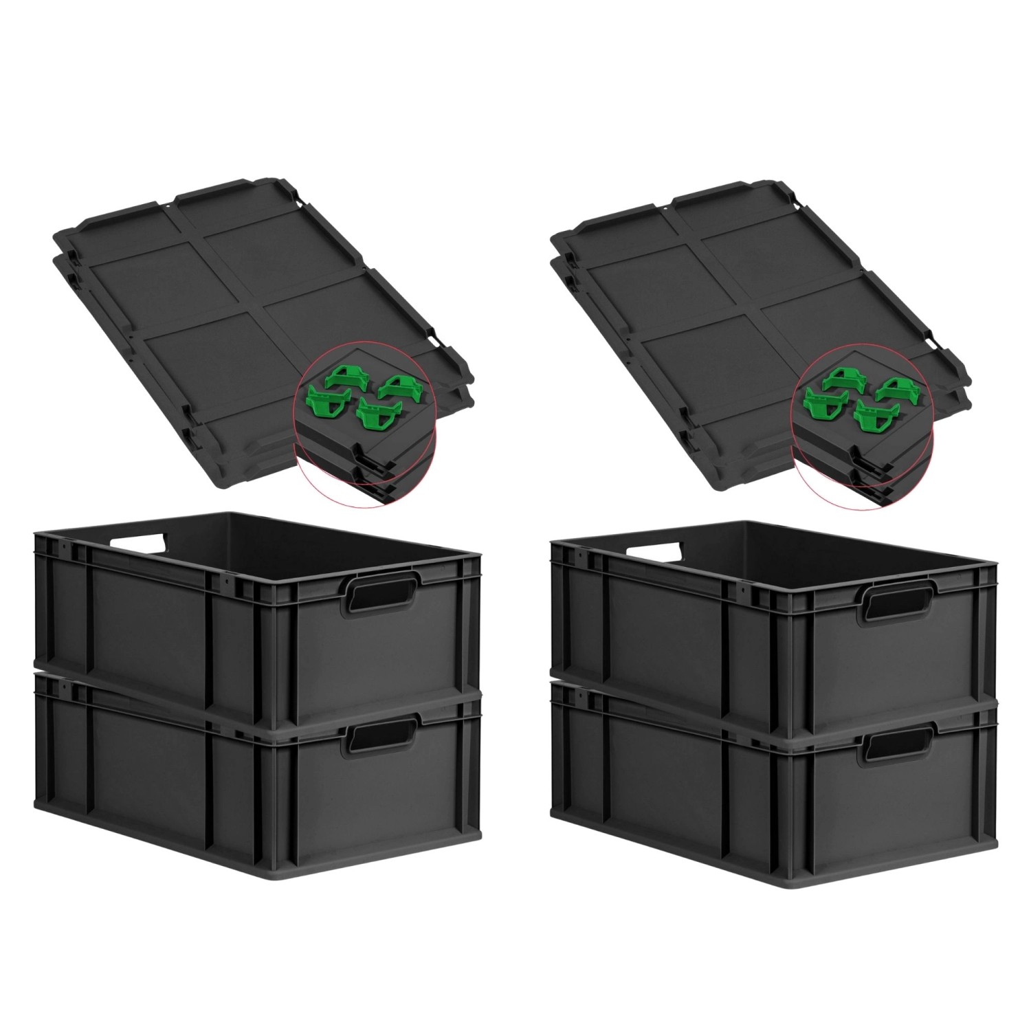 PROREGAL SuperSparSet 4x Eurobox Nextgen Grip Mit Auflagedeckel Und Grünen günstig online kaufen