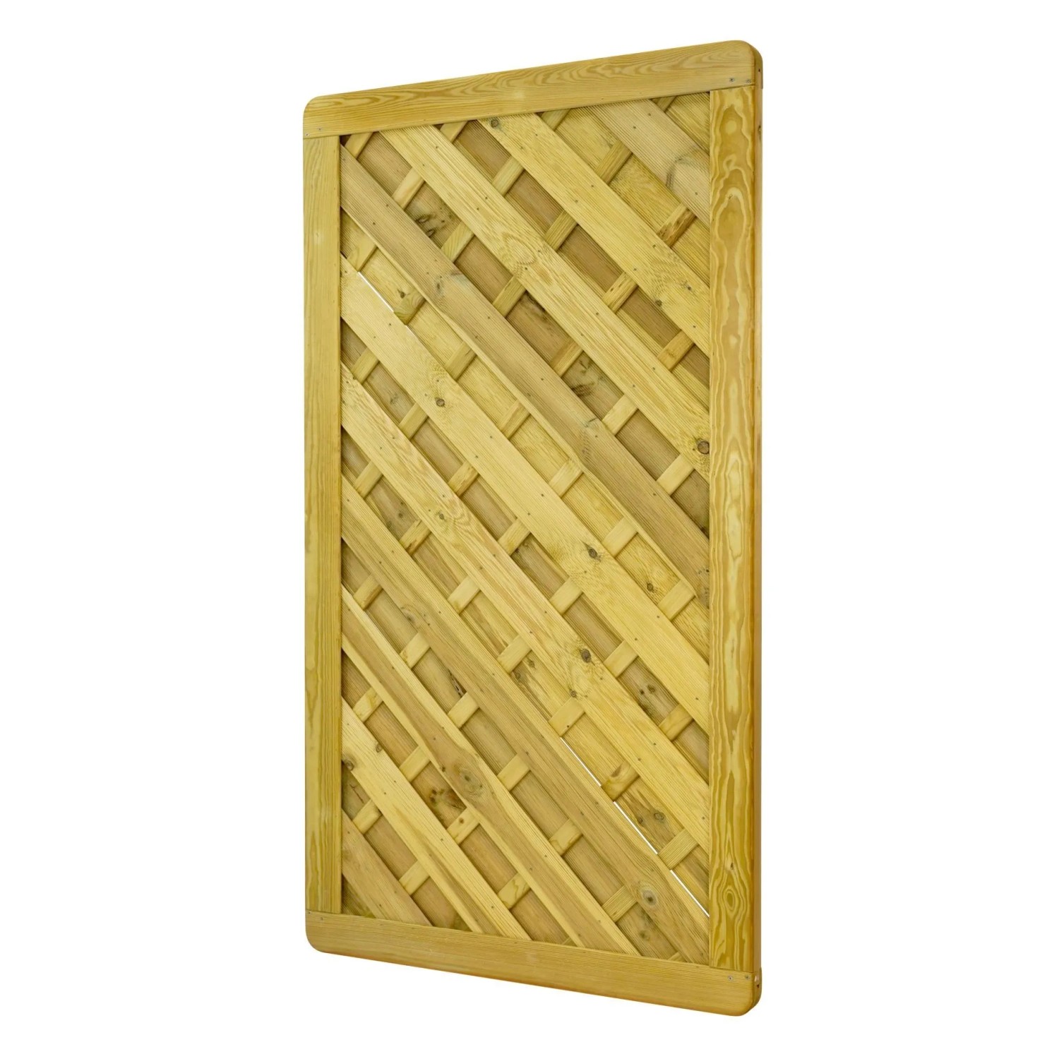 Grünes Gartentor aus Kiefernholz mit diagonalem Gittermuster. Stabiler Holzrahmen für Zaunanlagen, 100x180 cm.