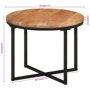 Runder Couchtisch aus Akazienholz und Eisen, 45x45x35 cm. Wohnzimmertisch mit schwarzem Metallgestell.