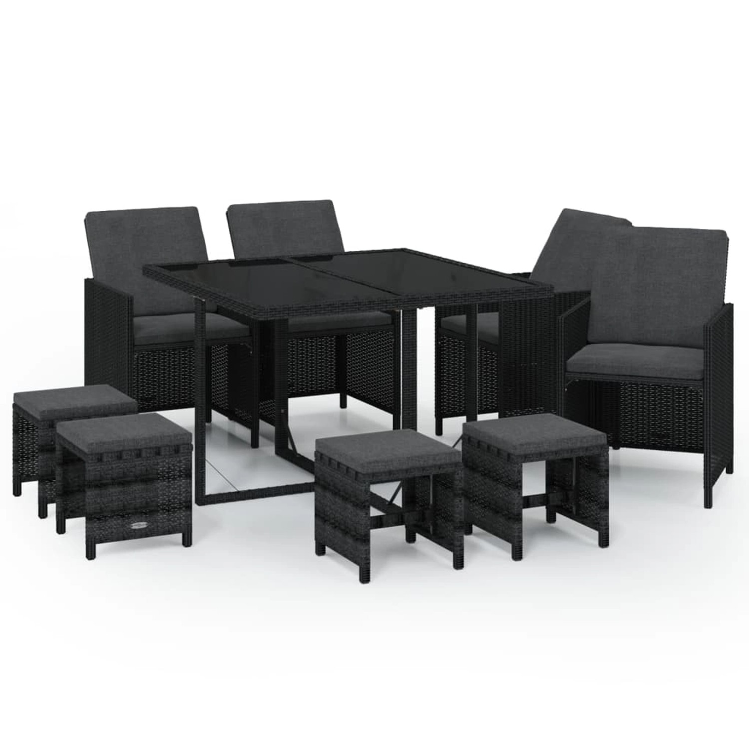 vidaXL 9-tlg Garten-Essgruppe mit Auflagen Poly Rattan Schwarz Modell 19
