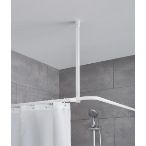 Weiße Kleine Wolke Deckenhalterung (60cm) mit Duschvorhang und Duschkopf im Badezimmer.