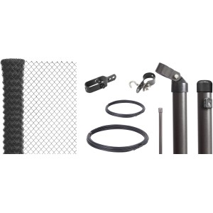 Maschendrahtzaun-Set, 100cm hoch, 15m lang, anthrazit-metallic, zum Einbetonieren. Komplettset mit Zubehör.