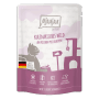 Mjamjam Katzen-Nassfutter Quetschie Wild mit Preiselbeeren, 300g Beutel.