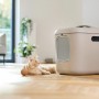 Rotho Katzentoilette Biala XL in Cappuccino mit Katze im Wohnraum.