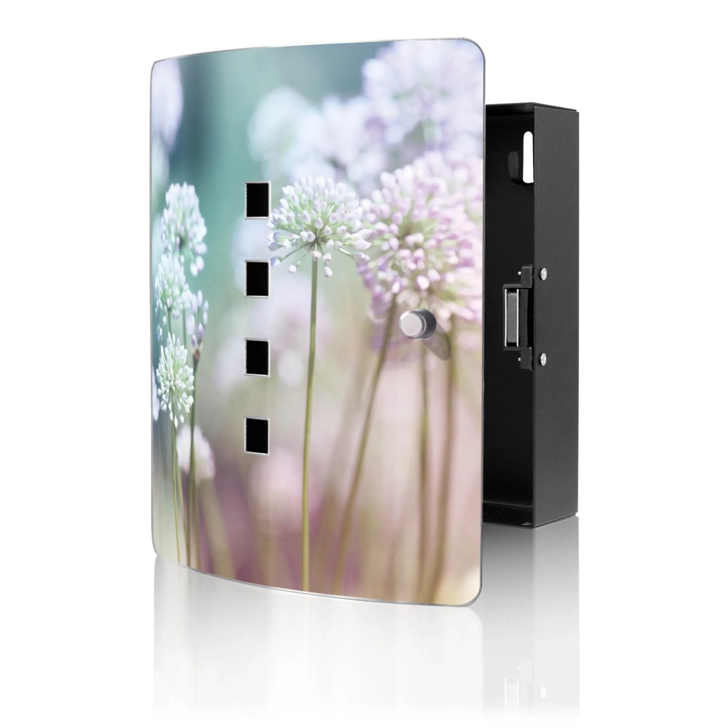 Banjado Design Schlüsselkasten Aus Edelstahl Für 10 Schlüssel 24x21,5x7cm Mit Magnetverschluss Motiv Lauchblüte