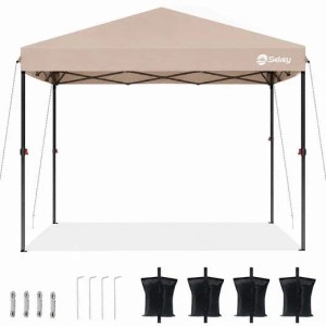 Sekey Faltpavillon 300x300 cm, beige, mit schwarzem Gestell. Pop Up Pavillon mit UV Schutz, wasserdicht, inkl. Sandsäcke.
