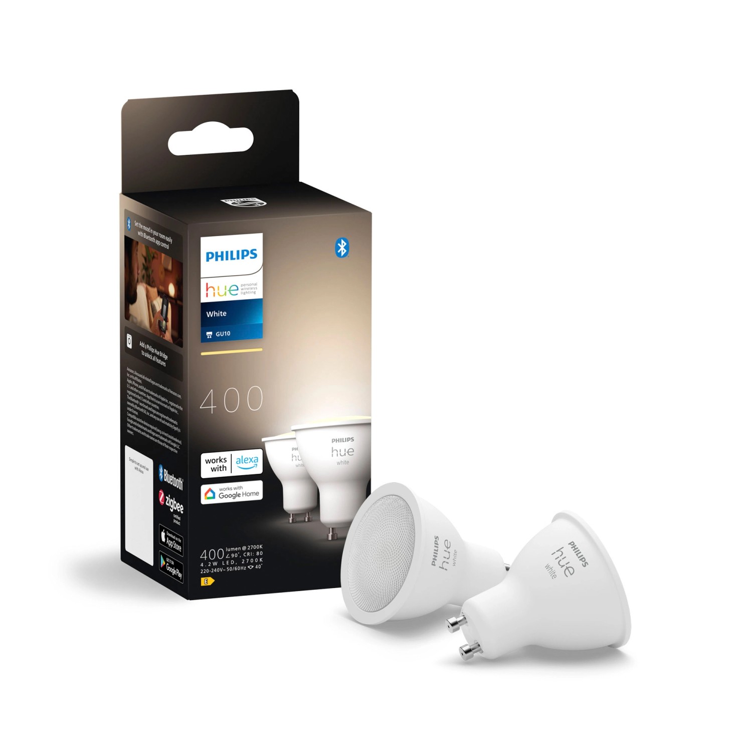 Philips Hue LED-Leuchtmittel GU10 Spot 4,2 W 400 lm 5,7 x 5 cm Doppelpack