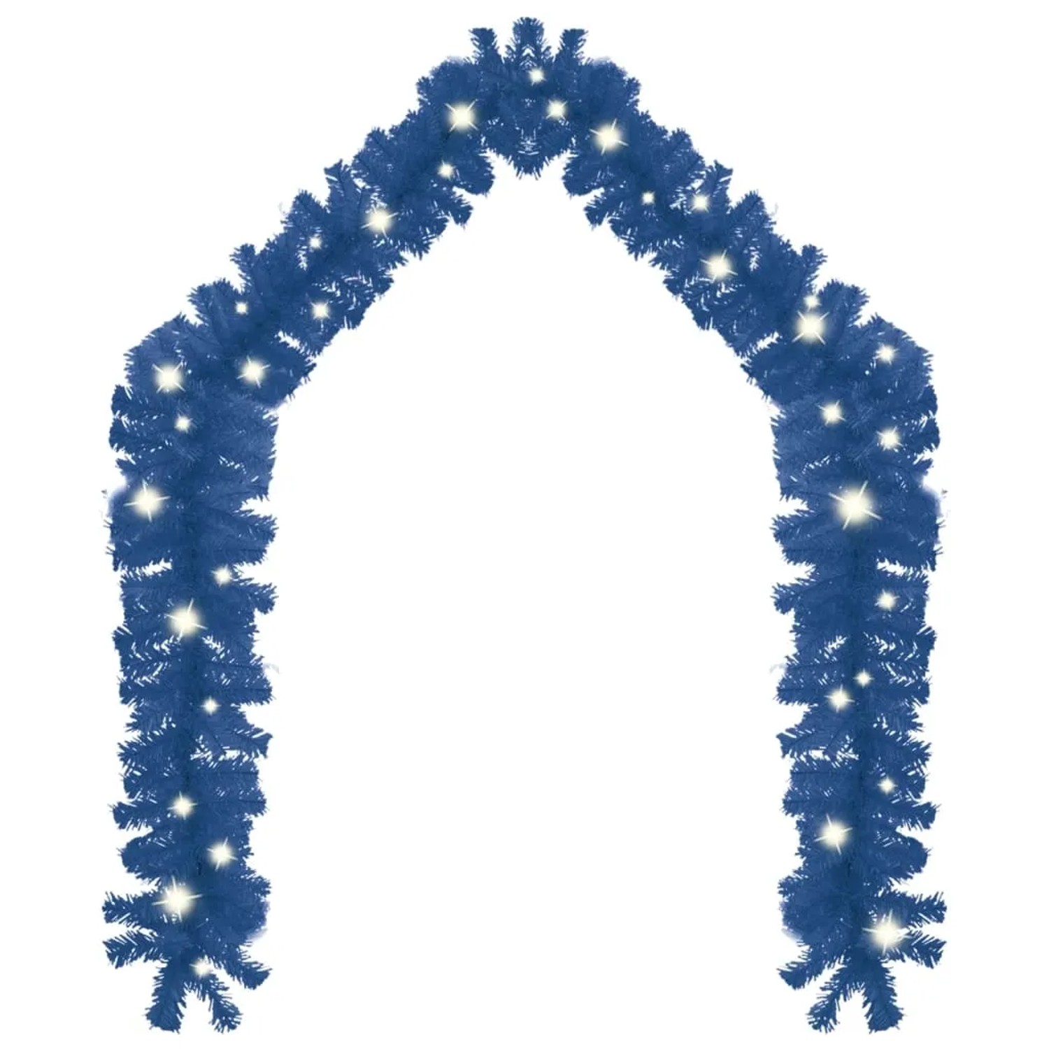 Blaue 10m LED-Weihnachtsgirlande aus PVC, mit leuchtenden Lichtern als festlicher Bogen geformt.