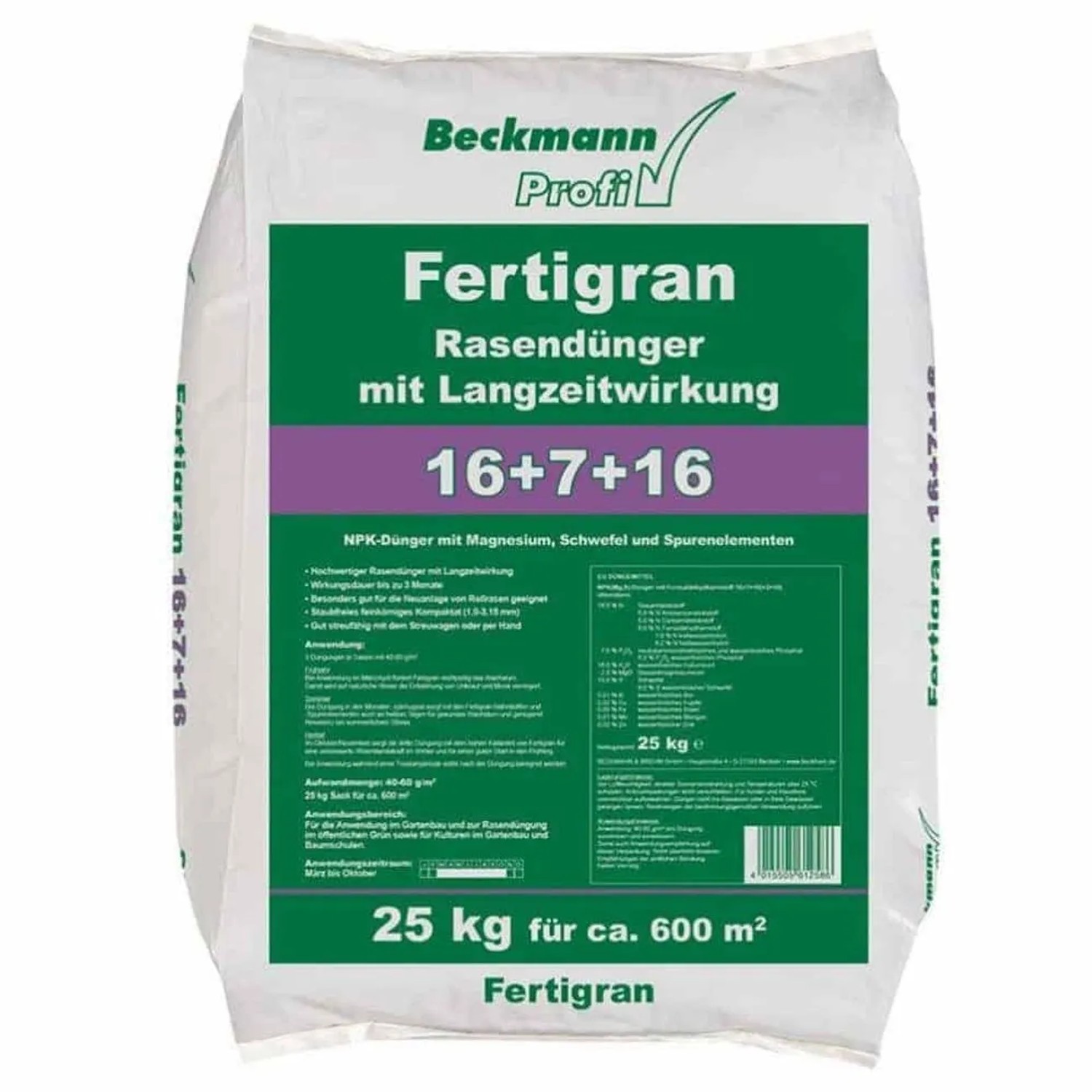 Beckmann&Brehm Mineralischer Rasendünger Langzeitwirkung 25kg NPK
