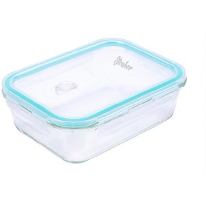Rechteckige Steuber Glas-Frischhaltedose (1.860 ml) mit blauem Deckel für die Küche.