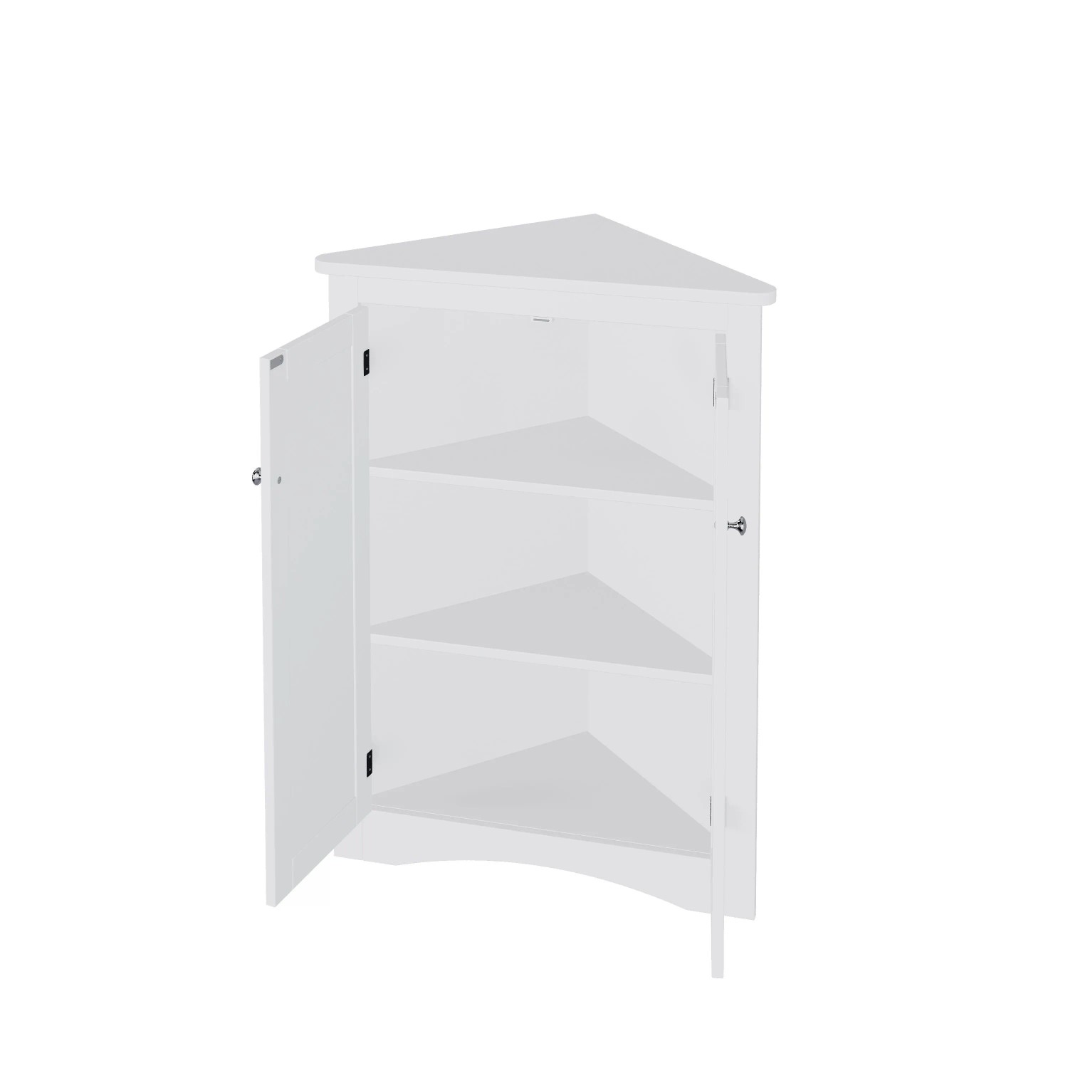 okwish Eckschrank mit 2 Türen 3 Ebenen Lackoberfläche Dreiecksschrank 61.5x80cm Weiß