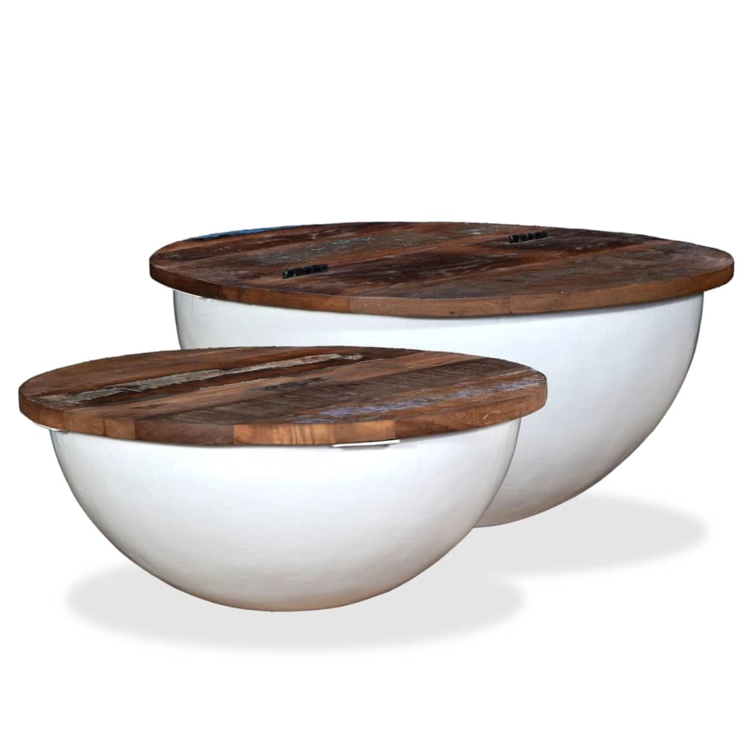 vidaXL 2-tlg. Couchtisch-Set Altholz Massiv Weiß Schalenform 245256 günstig online kaufen