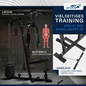 ArtSport Kraftstation ProfiGym 2000 für ein vielseitiges Training zu Hause. Inkl. Latzug, Butterfly, Bizepsseilzug.