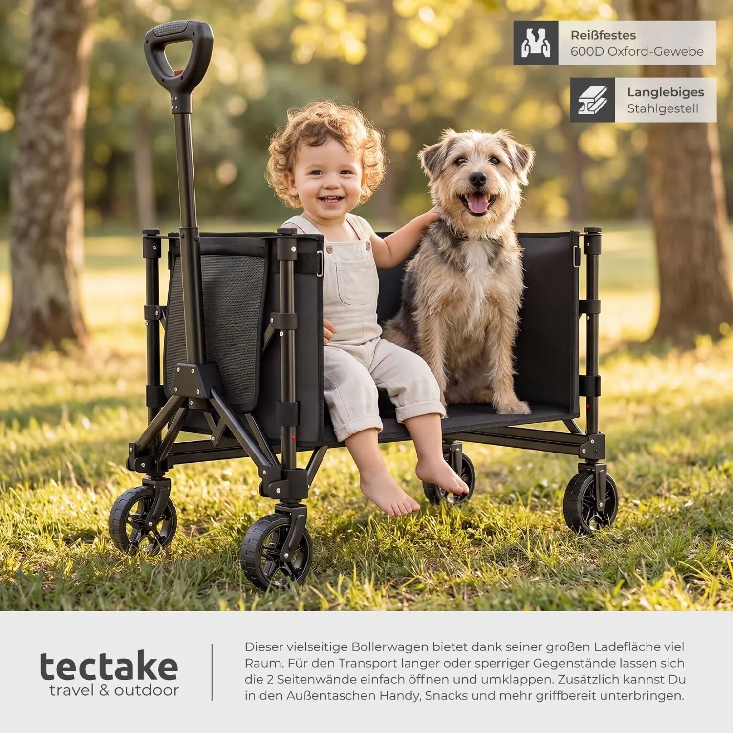 Tectake Bollerwagen Smartrider Faltbar Kunststoffräder Mit Profil 47 x 83 x 90 cm Schwarz_4