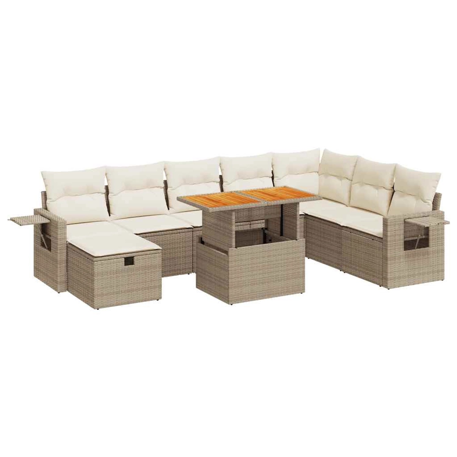 vidaXL 9-Tlg Garten-Sofagarnitur mit Kissen Beige Poly Rattan Akazie 332804 günstig online kaufen