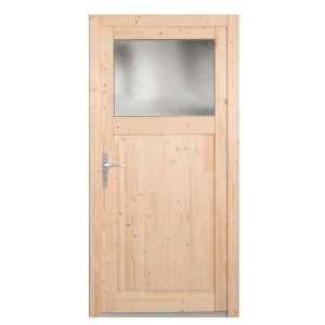 Nebeneingangstür Panto NET 501 aus Holz, Natur, mit Lichtausschnitt und Ornamentglas.