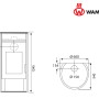 Technische Zeichnung Wamsler Atlas Kaminofen Stahl Grau 8 kW mit Maßen.