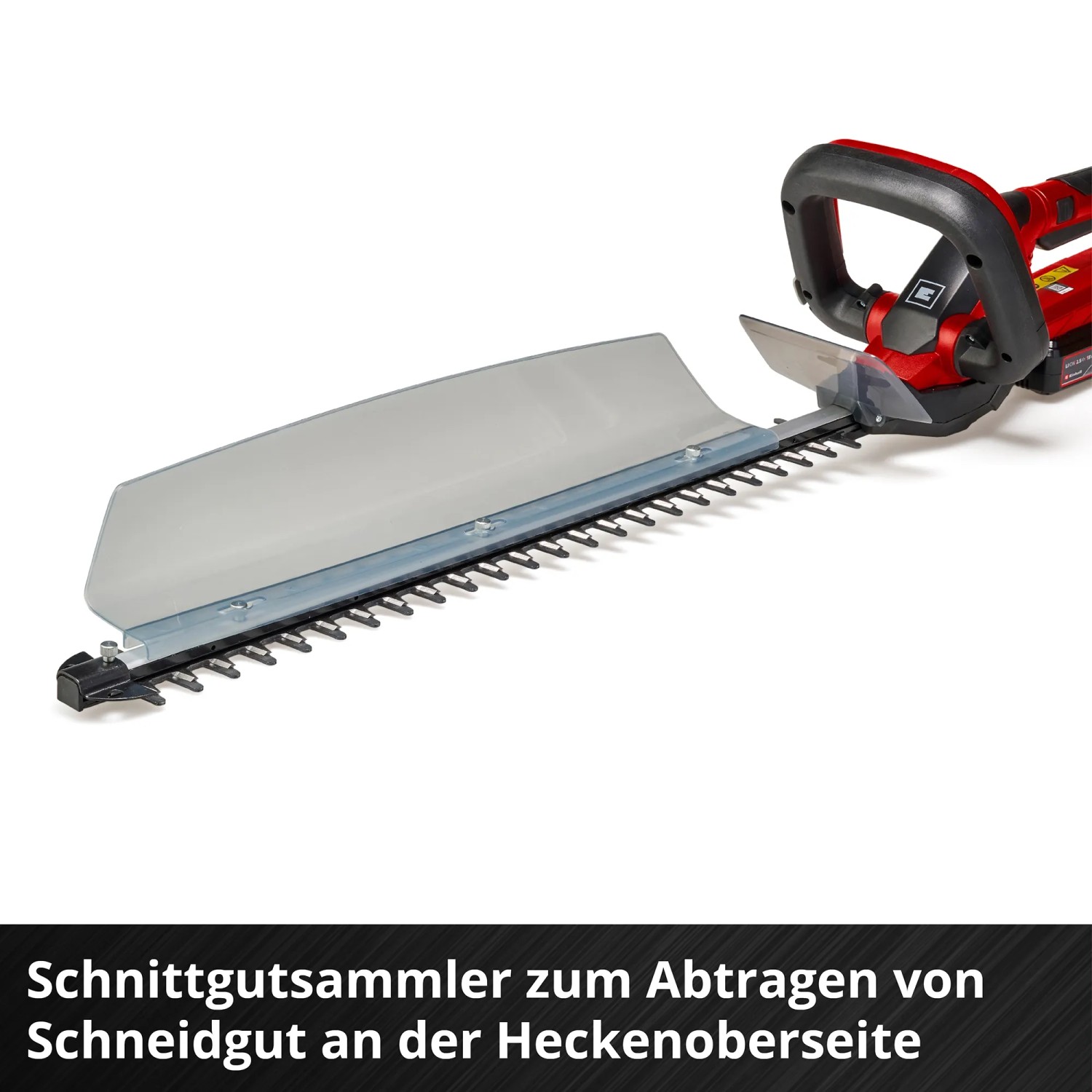 Einhell Akku-Heckenschere GC-CH 1855/1 Li Kit (rot-schwarz) mit Schnittgutsammler.