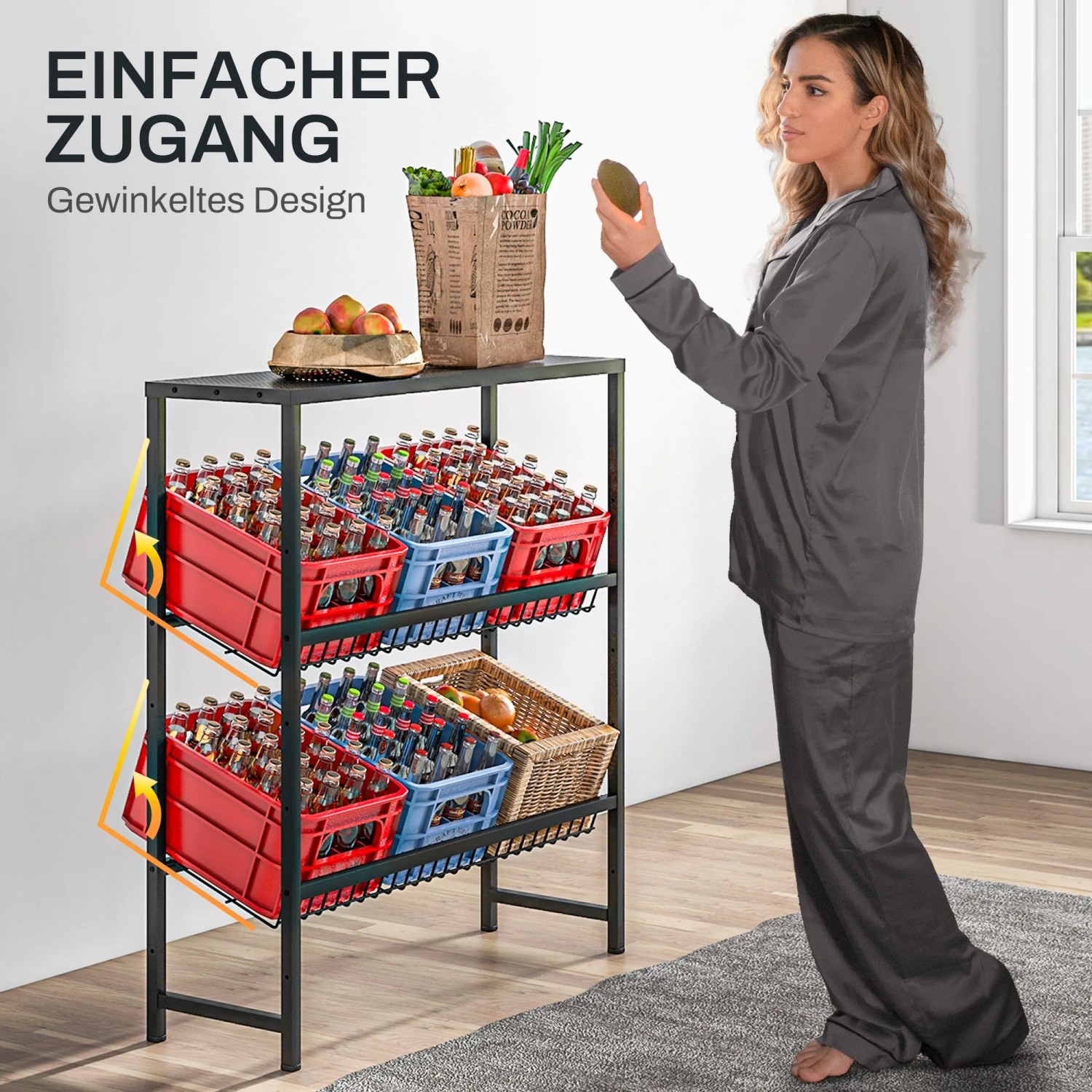 HOMCOM Getränkekistenregal aus Stahl, schwarz, mit Getränkekisten und Lebensmitteln. Praktische Aufbewahrung.