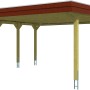 Skan Holz Carport Spreewald mit roter Blende, Doppelcarport aus Holz mit Flachdach und acht Pfosten.