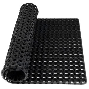 Schwarze KARAT Ringgummimatte Octo Door, recyclebar, 100x500x2,3 cm, Wabenstruktur für Fußmatten & Schmutzmatten.
