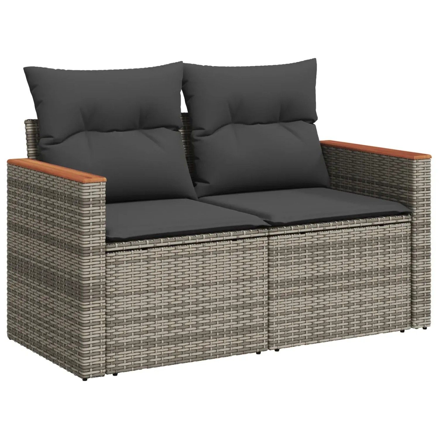 Graues vidaXL Garten-Sofa-Set aus Polyrattan mit Kissen, 2-Sitzer. Gartenmöbel für Terrasse und Garten.