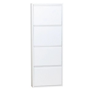 Ebuy24 Pisa Schuhschrank mit 4 Klappen, Metall weiß, für eine platzsparende Schuhaufbewahrung.