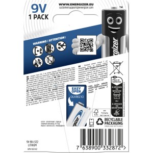 Energizer Ultimate Lithium 9V Batterie, 1er-Pack. Langlebige Lithium-Batterie für Rauchmelder und Audiogeräte.