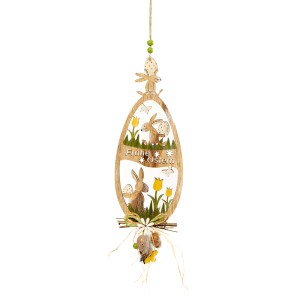 Brauns-Heitmann Holz-Osterbehang mit Hasen, Eiern und Blumen, ca. 35 cm hoch.