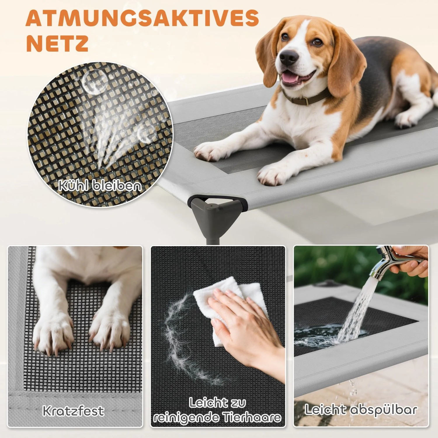 PawHut Erhöhtes Hundebett Polyester 76 x 61 x 71cm Hellgrau_6