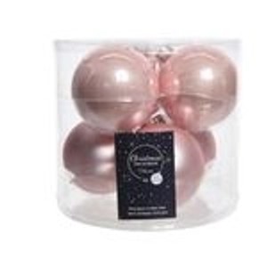Sechs rosa Glas-Weihnachtsbaumkugeln, 8 cm, matt und Emaille, in transparenter Verpackung. Christbaumschmuck.