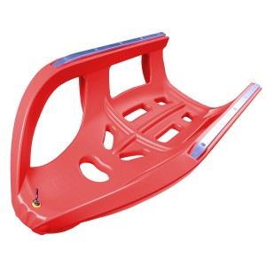 Roter Ondis24 Schlitten "Seelöwe" mit Metallkufen für Winterspaß.