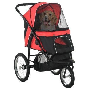 Roter PawHut Hundewagen aus Polyester und Stahl, geeignet für kleine bis mittelgroße Hunde.