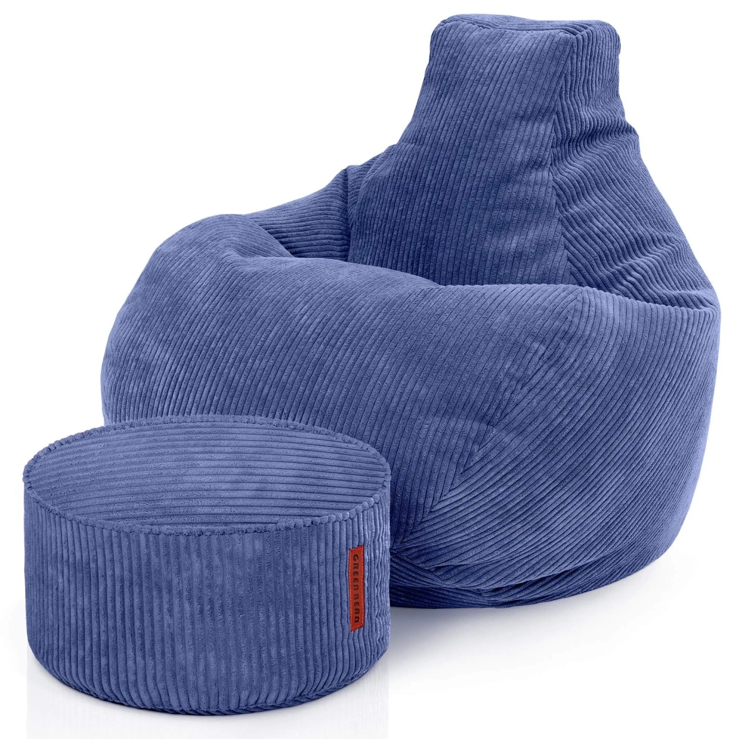 Green Bean Sitzhocker 2er Set Cozy + Hocker 80 x 90 x 90 cm Cord mit EPS-Perlen-Füllung Dunkelblau
