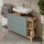 Vicco Waschbeckenunterschrank Karen, Sonoma/Blau, 100 cm breit, mit Türen und Schubladen.