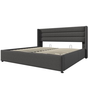 okwish Polsterbett 160×200 Stauraumbett mit Bettkasten und Lattenrost aus Metallrahmen ohne Matratze