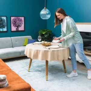 PXloue Runde Tischdecke Leinen 160 Beige