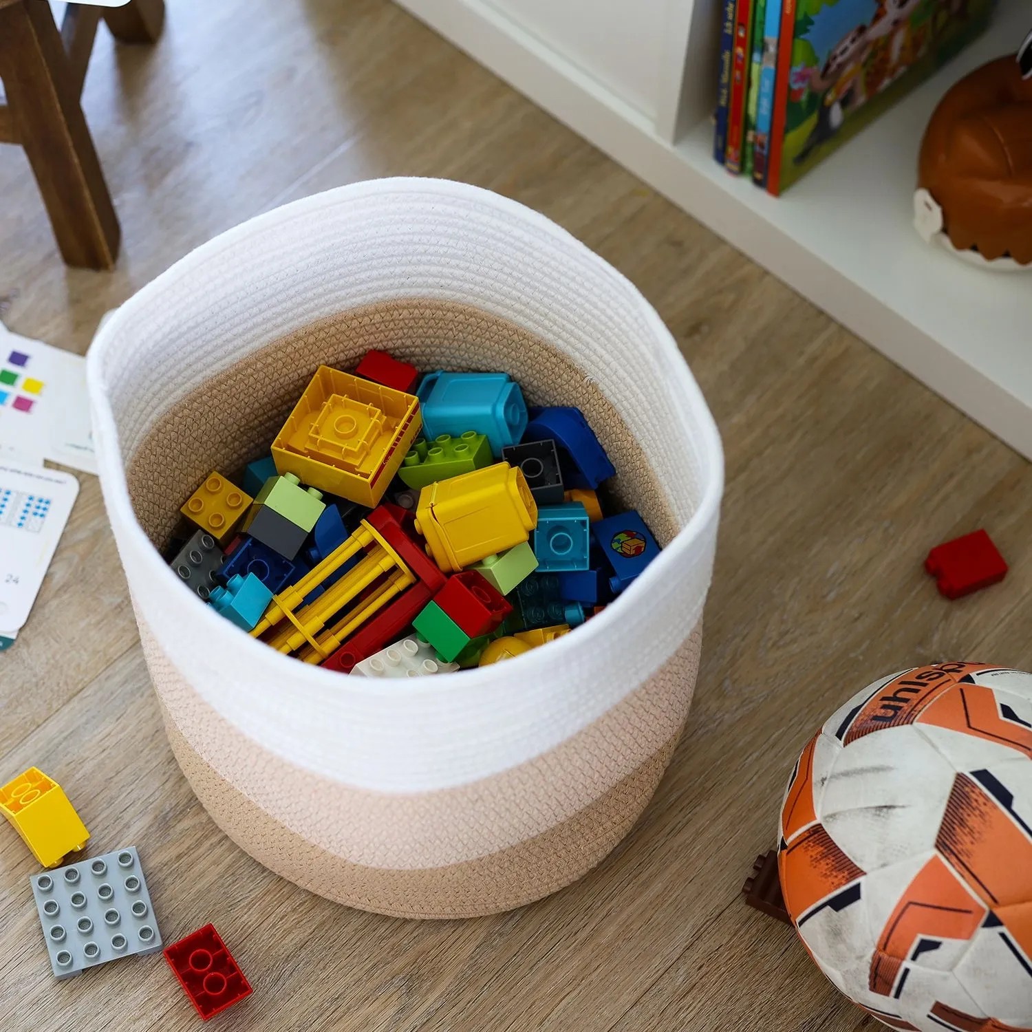 HMF 39015-31CM-80 Aufbewahrungskorb Versteckten Griffen Runder Korb Kallax 31 x 31 cm Weiß-Braun_5
