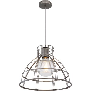 Graue Globo Pendelleuchte Grammy im Vintage-Design mit Käfigschirm und E27 Fassung.