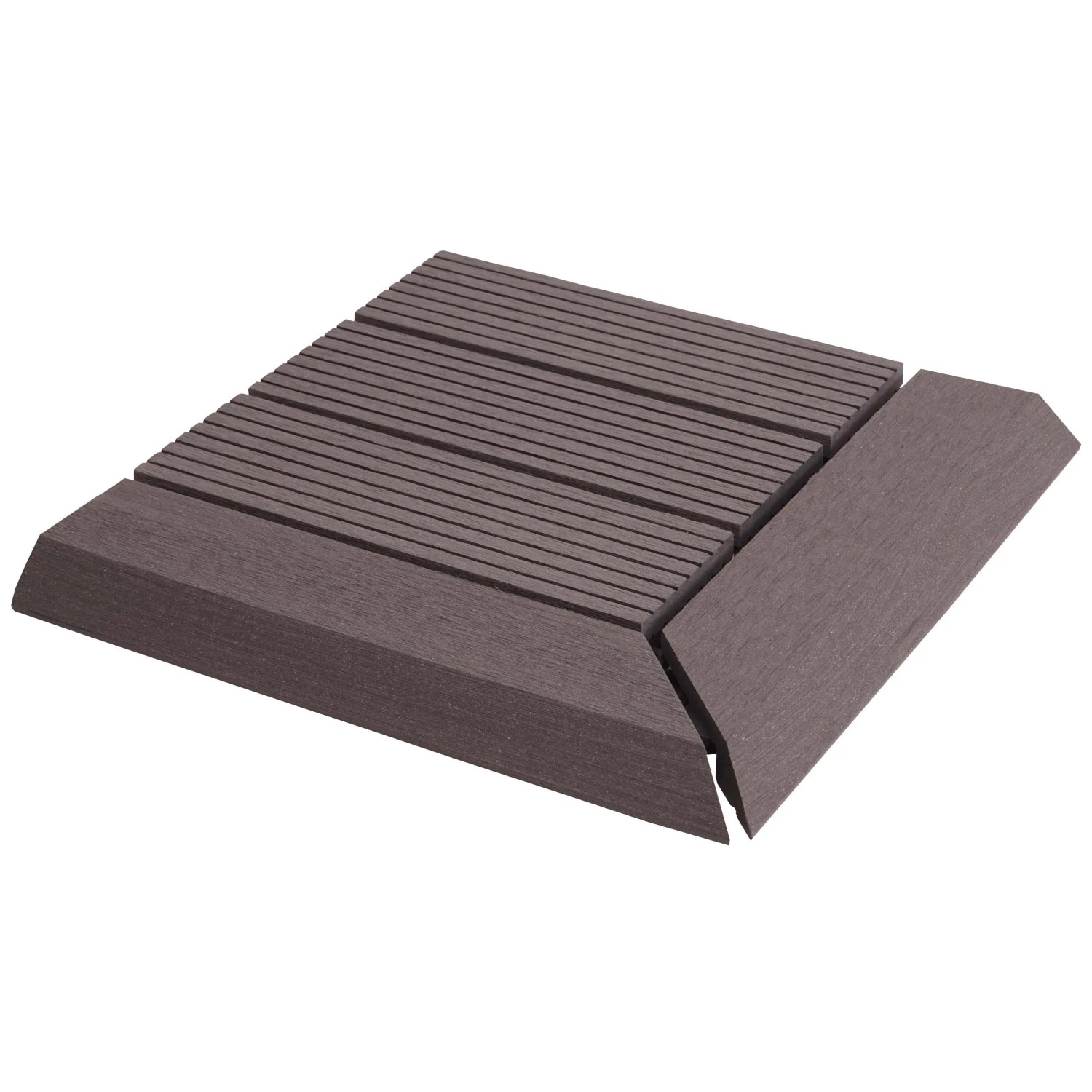 BERLINLODGE WPC Eck-Bodenfliese Mit Abschluss BxT 30x30cm Premium Holzoptik Terrasse Ecke Rechts Grau Linear